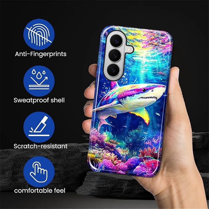 for Samsung Galaxy S26+ Case, Colorful Ocean Sharks Pattern Glossy 2 in 1 - Image 4