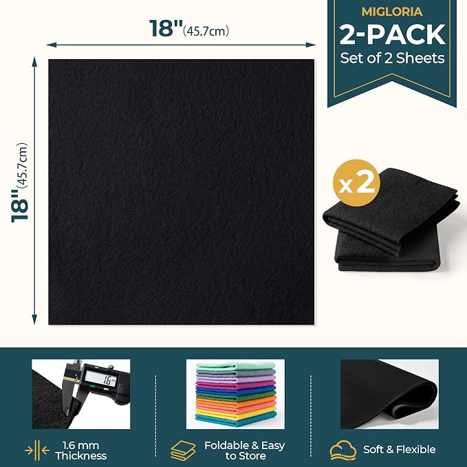 Felt Fabric Sheet 18 x 18 Inch, 1.6mm Thick | Soft and Flexible Nonwoven - Image 2