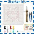 INFUNLY Cool Cat Punch Needle Kit Heart Cat DIY Embroidery Punch Needle Set - Image 2