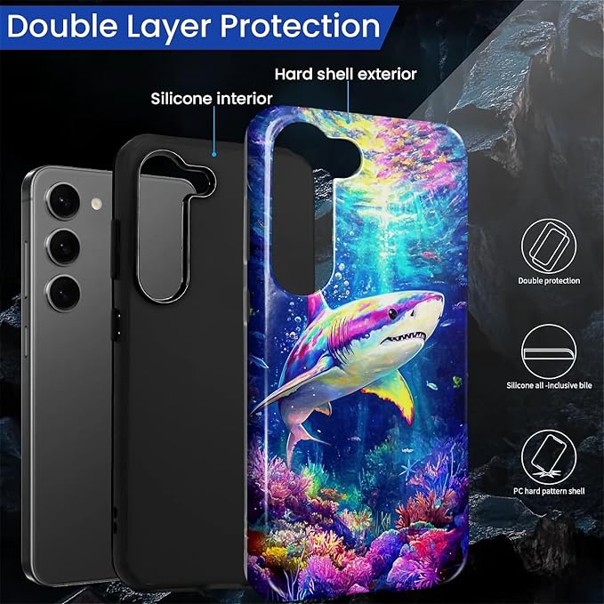 for Samsung Galaxy S23 Plus Case, Colorful Ocean Sharks Pattern Glossy 2 in 1 - Image 3