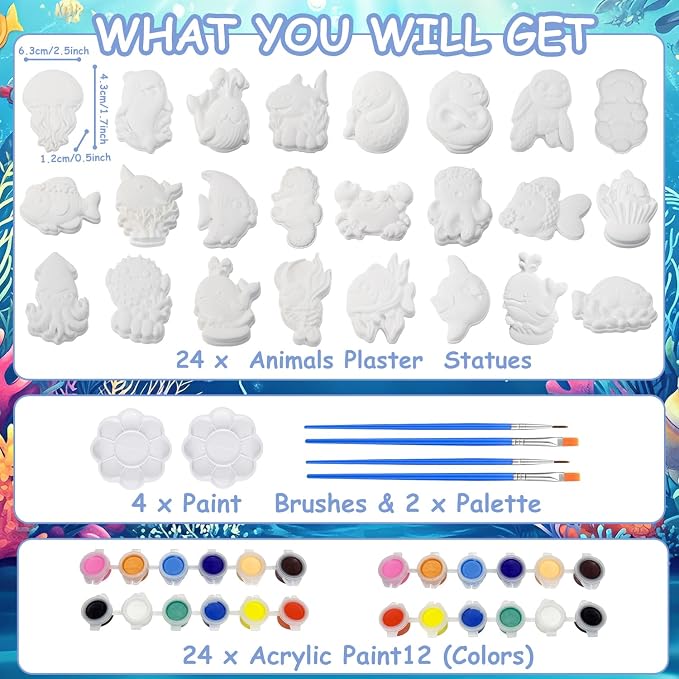Yamgqus 24 Pcs Paint Your Own Plaster Jungle Animals Painting Kit, DIY Ceramic - Image 2