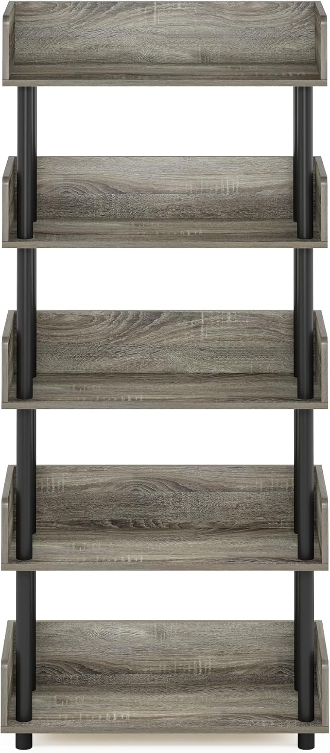 Furinno Turn-N-Tube 5-Tier Toolless Display Rack, French Oak/Black - Image 7