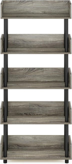 Furinno Turn-N-Tube 5-Tier Toolless Display Rack, French Oak/Black - Image 7