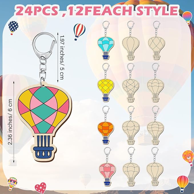 RattanView 24 Pcs Hot Air Balloon Craft Color Your Own Keychains DIY Craft - Image 2