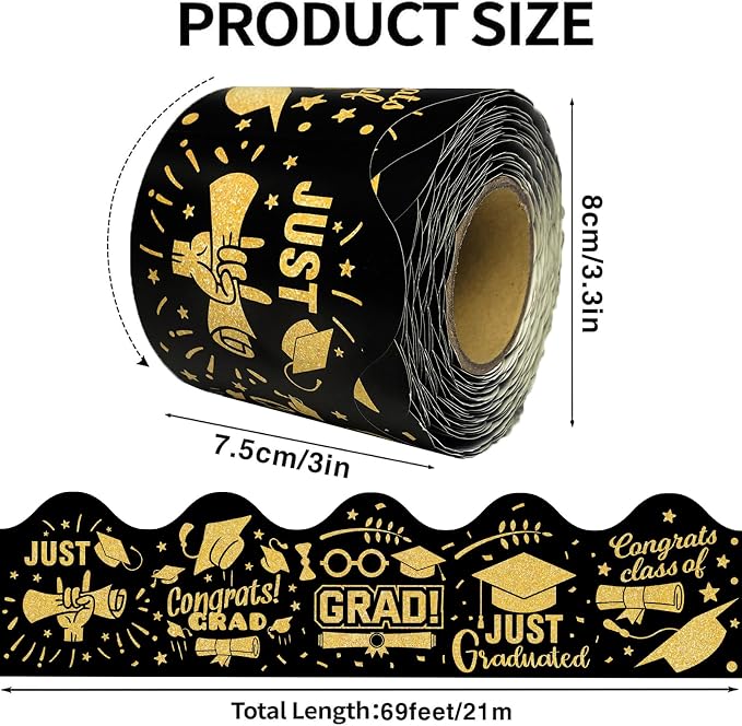 69 Feet Graduation Bulletin Board Decorations Congrats Grad Black Gold - Image 2