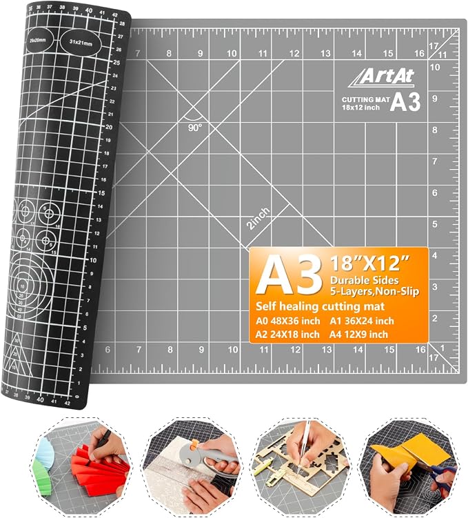 ArtAt Self Healing Cutting Mat: 12″x 18″ Black-Gray Eco-Craft Cutting Mat by ArtAt