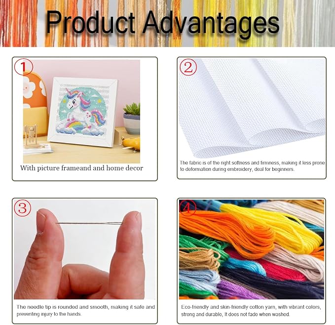 Cross Stitch Kits for Beginners, Colorful Animals Stamped Cross Stitch for - Image 4