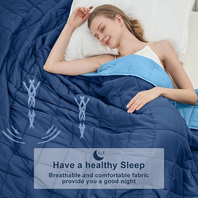 Blue Weighted Blanket for Adults 15lbs, Twin Full Size Cooling Heavy Throw - Image 3