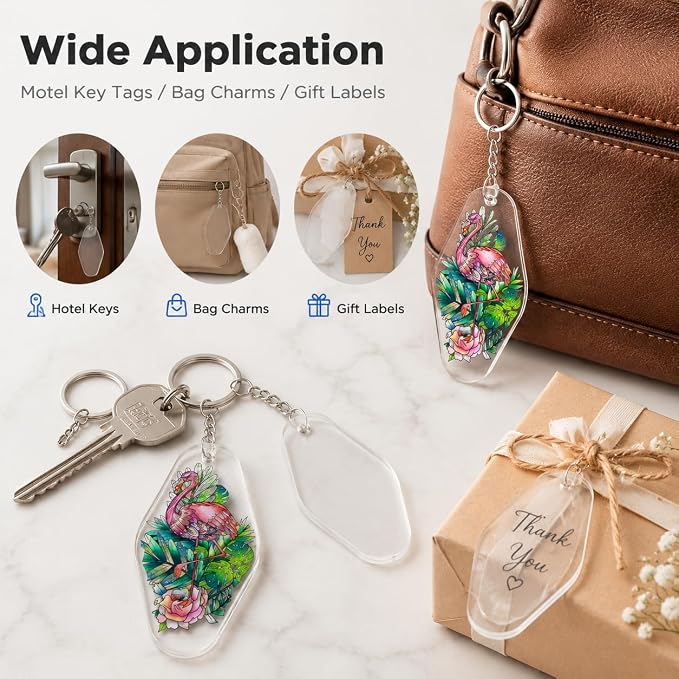 90pcs Acrylic Blanks Key Tags Kit, Including 30 pcs Motel Hotel Shape Retro - Image 3