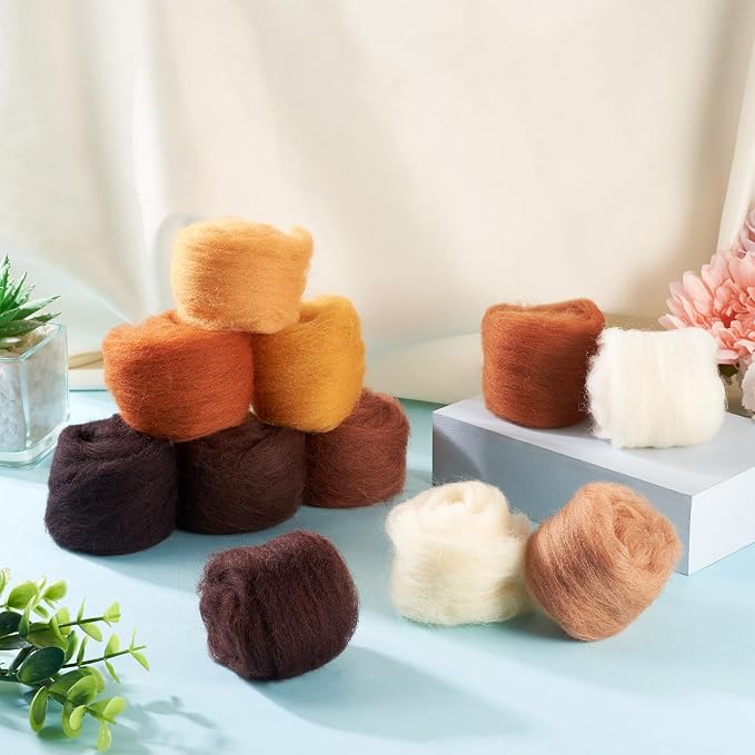 Boutigem 11 Colors 55G Brown Needle Felting Wool Roving, DIY Craft Spinning - Image 6