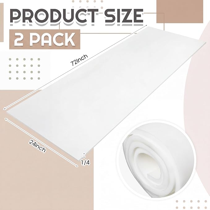Amylove 1 Pack Polyurethane Foam 1/4" x 24" x 72" High Density Cushion - Image 2