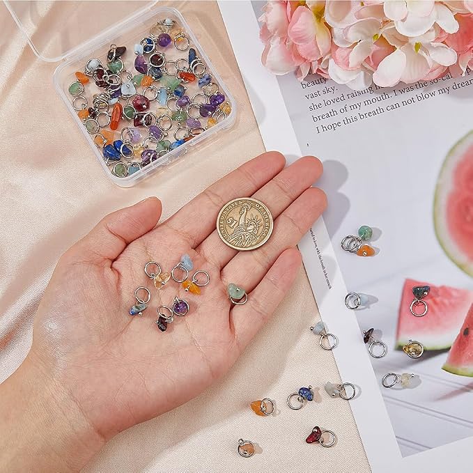 SUPERFINDINGS 84Pcs 7 Colors Natural Stone Pendants Mixed Gemstone Charms - Image 3