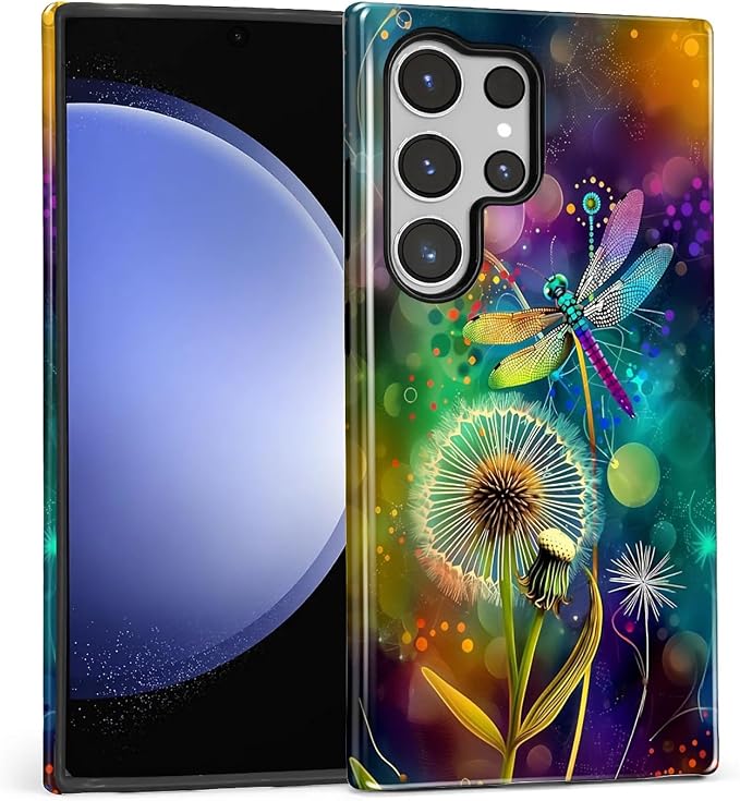 for Samsung Galaxy S24 Ultra Case, Dragonfly Dandelion Colorful Pattern Glossy by Teonvpu