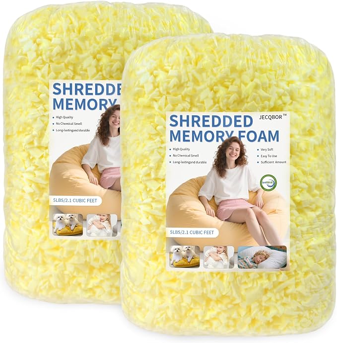 Bean Bag Filler: High-Density Ergonomic 10lbs Shredded Memory Foam Filling by Jecqbor