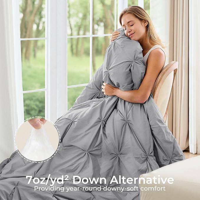 Sasttie Twin Comforter Set, 5-Piece Bed in a Bag, Pintuck Bedding Sets - Image 2