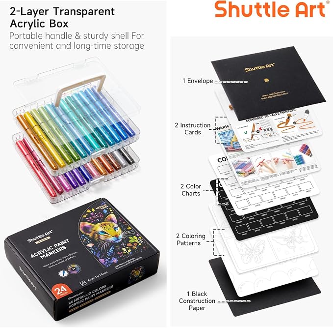 Shuttle Art Automatic Ink Control Acrylic Paint Markers, 24 Metallic Colors - Image 3