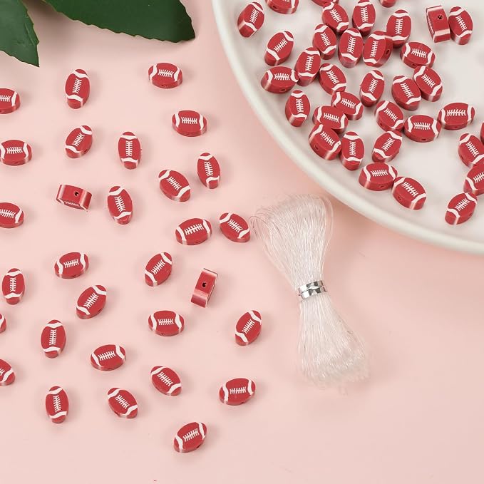 100pcs Sports Polymer Clay Beads Rugby Ball Beads DIY Jewelry Making - Image 2