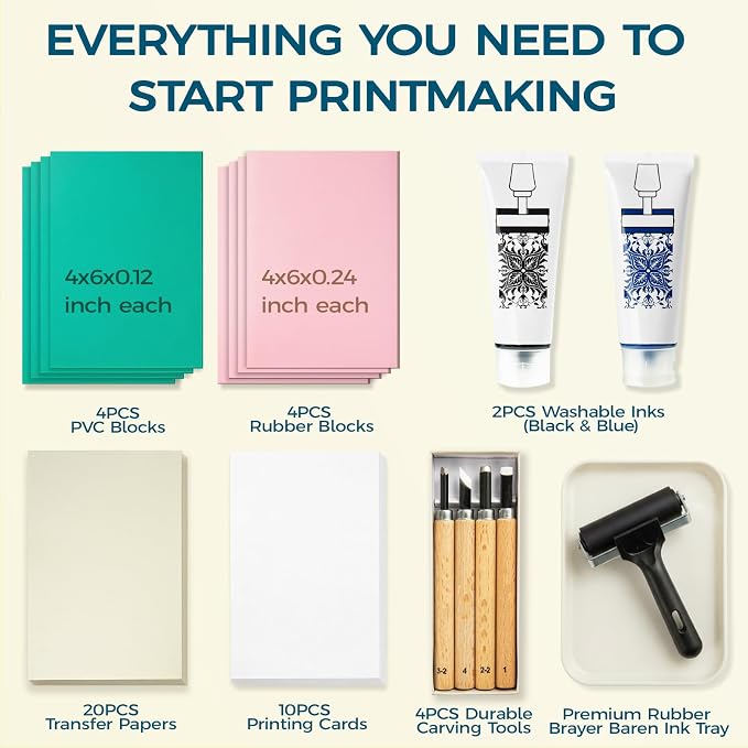47 Pcs Linocut Kit for Printmaking, Block Printing Kit - Image 2