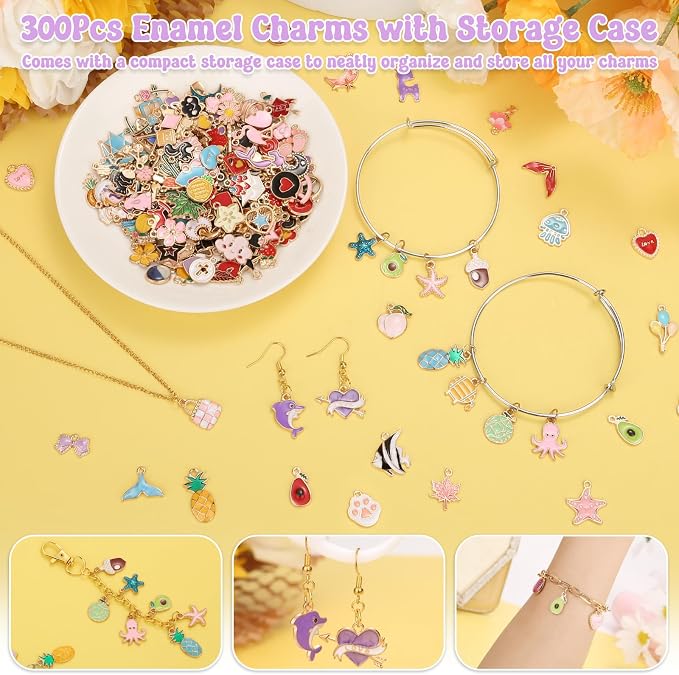300Pcs Charms for Jewelry Making, Wholesale Bulk Assorted Gold-Plated Enamel - Image 5