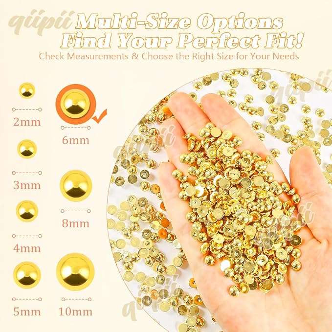 qiipii 900PCS 6mm Shiny Gold Round Half Round Pearls - Image 3