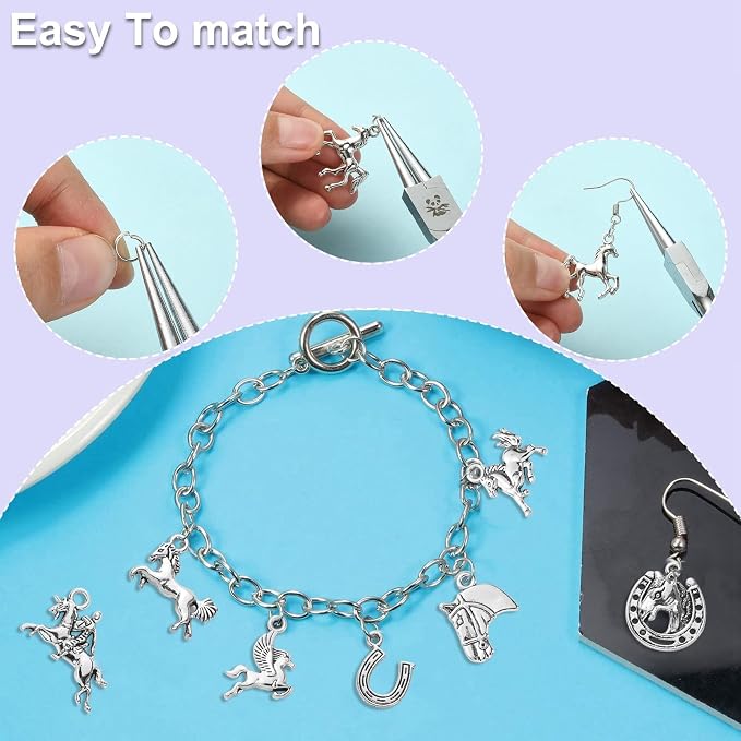 DanLingJewelry 100Pcs 10 Styles Antique Silver Horse & Horseshoe Animal Charms - Image 5