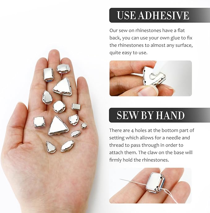 Dowarm Sew on Rhinestones 104 PCS Mixed Shapes Glass Sew on Crystals - Image 4