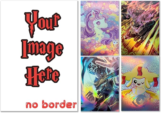 Custom Holographic Card Sleeves No Border, Laser Flashing Shiny Design by VEHASAYO