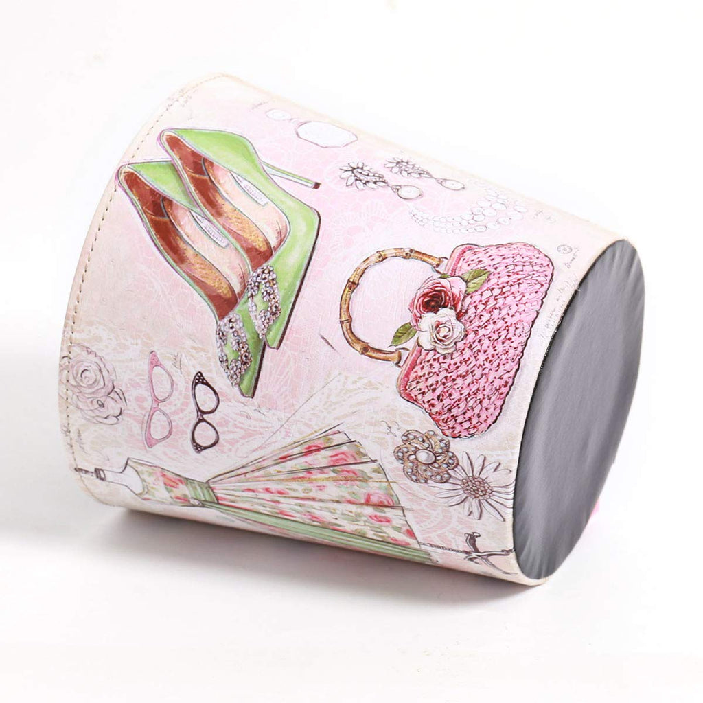 PU Leather Small Trash Can Wastebasket, Round Garbage Container Basket for Bathrooms, Laundry Room, Kitchens, Offices, Kids Rooms, Bedrooms,Dorms,Home Decorative Art Bin, 2.9 Gallon(Fashion Style)