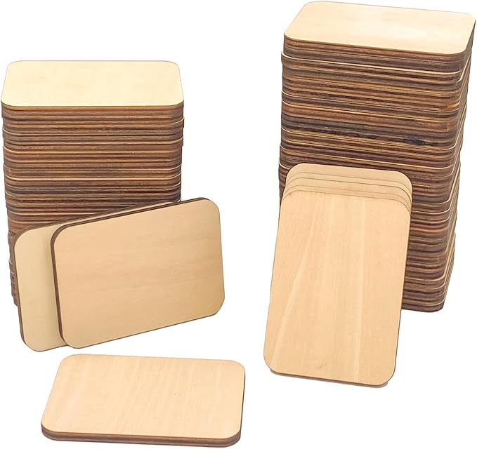 60 Pieces Unfinished Basswood Rectangles 2.5x3.5 in 3/16 Thick Plywood Tiles by Cregugua