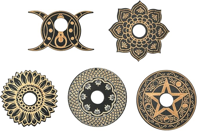 10 pcs 5 Styles Moon Flower Theme Wooden Crystal Display Star Round Lotus by Gythara