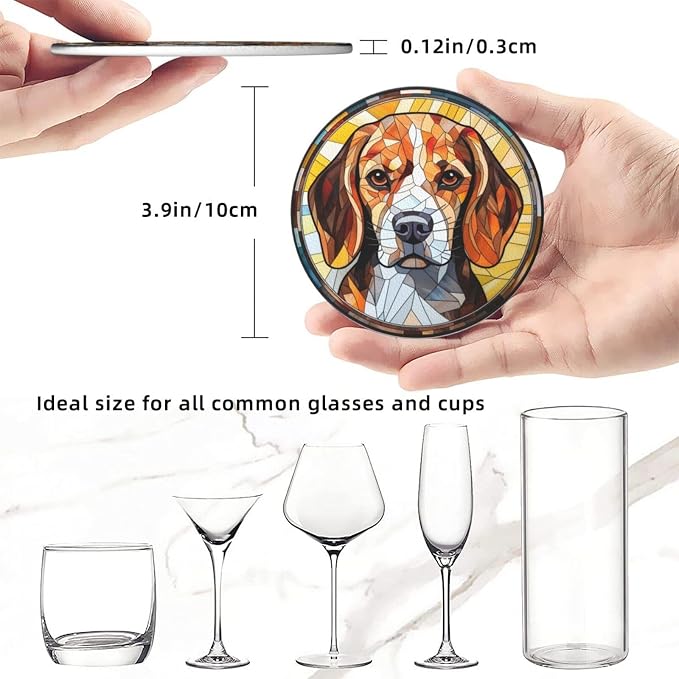 Drink Coaster Set of 6, Beagle Dog Mom Lover Gift, Leather Drink Coasters - Image 5