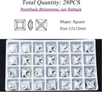 28Pcs Point Back Glass Rhinestones, 12 * 12MM Square Shape Faceted Rhinestones - Image 2