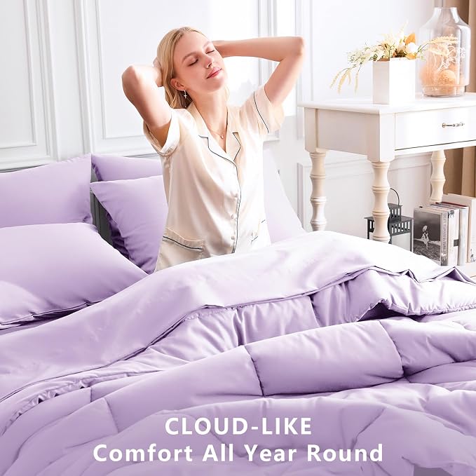 CozyLux King Size Comforter Set Lavender, 7 Pieces Bed in a Bag, Light Purple - Image 4
