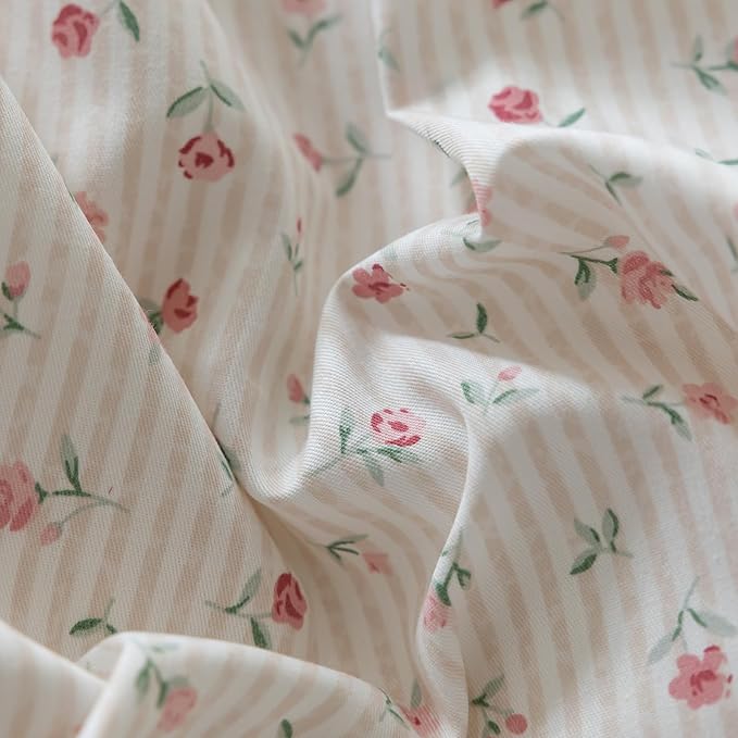 mixinni White Flower Pattern Duvet Cover Twin XL Pink Floral Stripes Duvet - Image 5