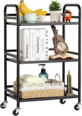 HDANI 3 Tier Rolling Cart Shelves,Heavy Duty Multifunctional Metal Frame-Supports 22 Lbs Per Tier,Rolling Cart with 2 Lockable Wheels for Home,Office,Kitchen,Bathroom,Bedroom (Black)…