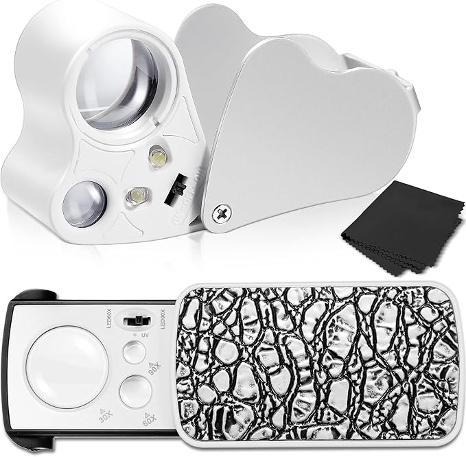 2 Pieces Jewelers Loupe 30X 60X 90X Illuminated Eye Loupe Magnifier Jewelry by Jetec