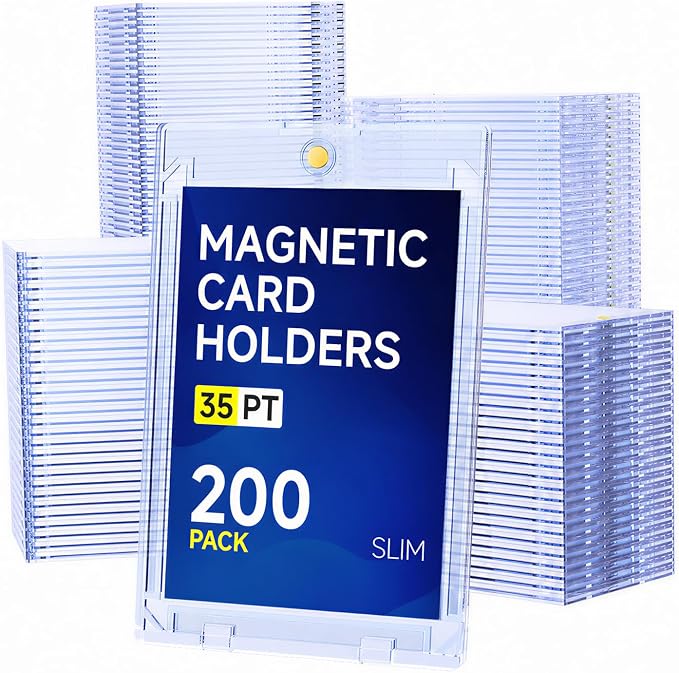 200ct Magnetic Card Holder, 35pt Slim One Touch Card Holder, Hard Plastic U-V by Basthalan