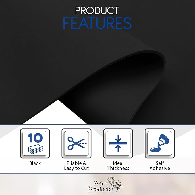 Adhesive Black EVA Foam Sheets for Crafts, 2mm Thickness – Sticky Back Foam - Image 3