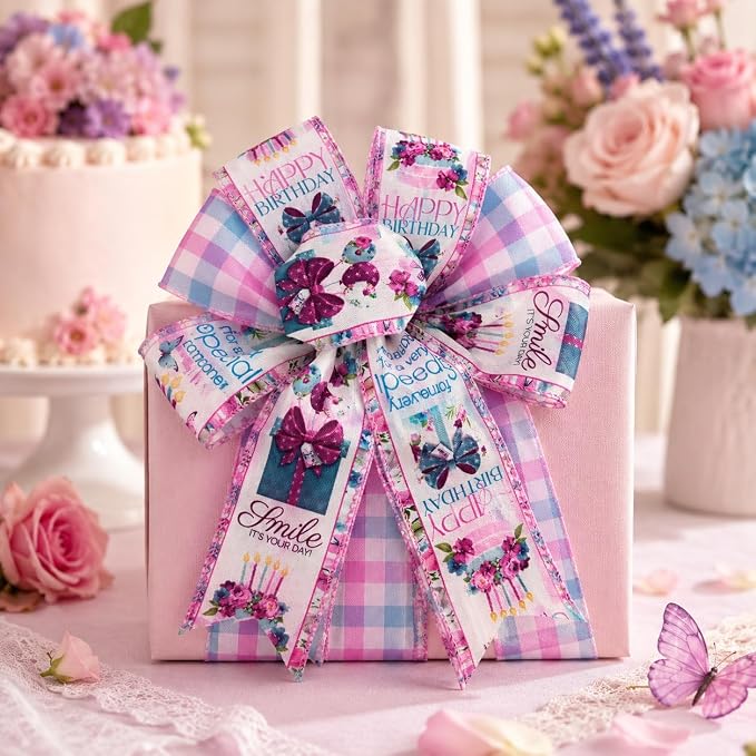 Birthday Wired Edge Ribbon, 2 Rolls 2.5 Inch x 10 Yards Each, Birthday Party - Image 6
