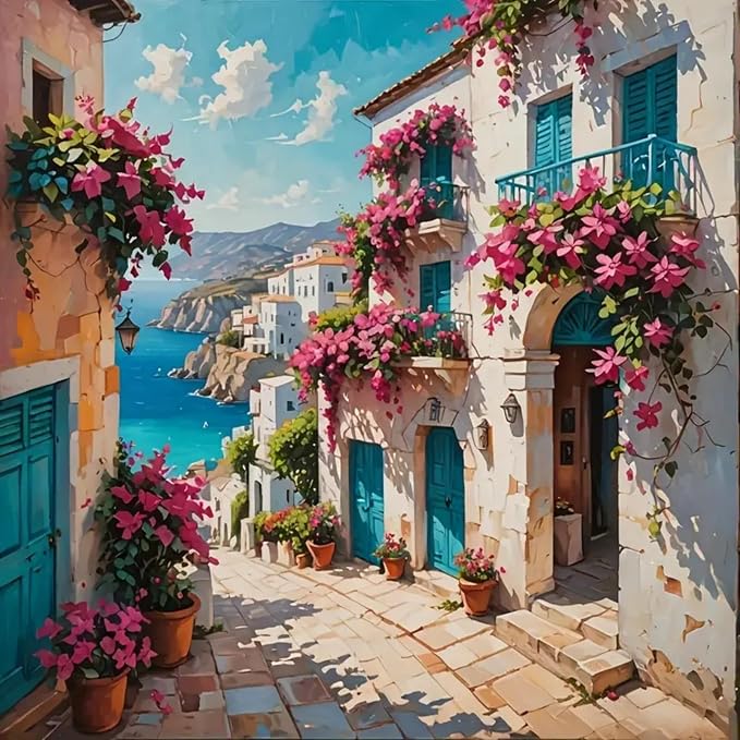 5DDIYART Flowers Scenery Town Paint by Numbers by Unknown