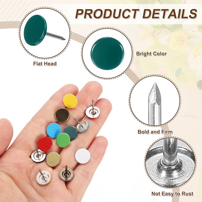 uxcell 150Pcs Upholstery Tacks, 11mmx15mm Flat Head Thumb Tack Decorative - Image 3