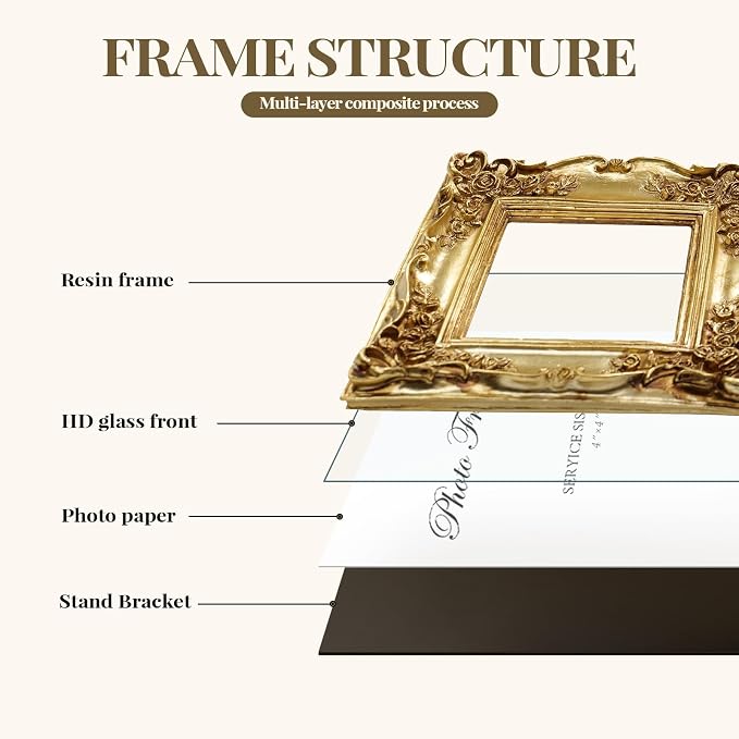 Cuspin 4x4 Gold Picture Frame Square, Vintage Ornate Resin Photo Frame - Image 6