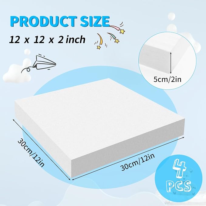 LuckyFoam White 4 Pack 12x12x2 inch Foam Sheets 2 Inch Thick | Polystyrene - Image 2