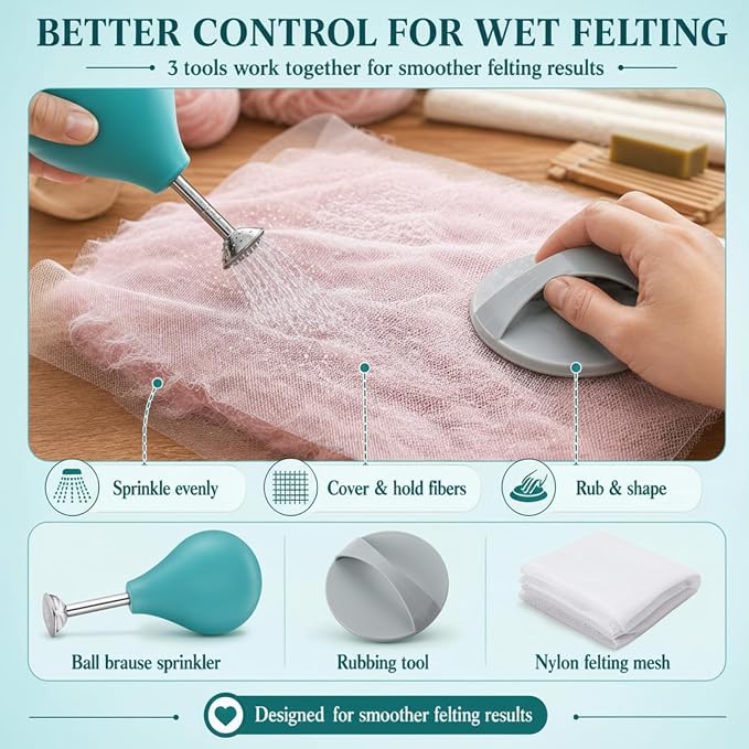 Leinuosen 3 Pcs Wet Felting Tool Set, Ball Brause Sprinkler, Rubbing Tool and - Image 3