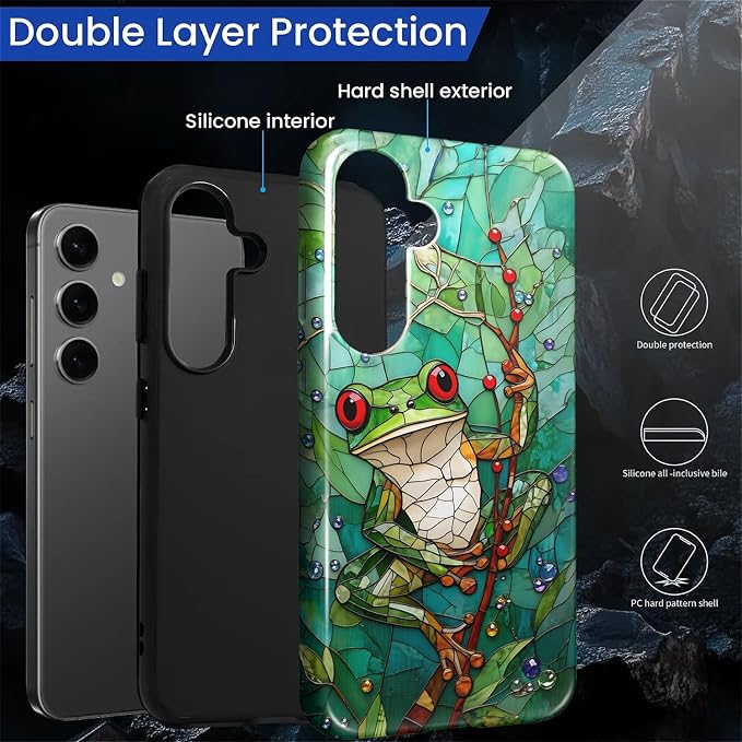 for Samsung Galaxy S24 Case, Frog Stained Glass Pattern Glossy 2 in 1 - Image 3
