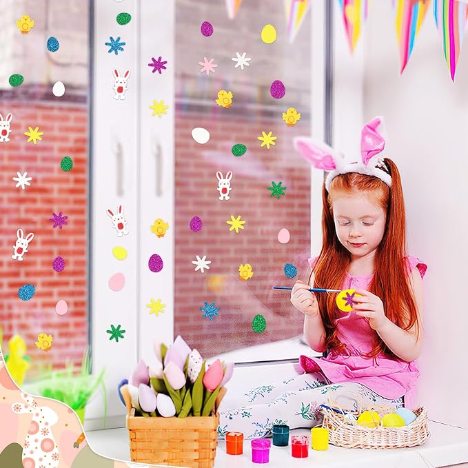 600Pcs Easter Foam Stickers Glitter Bunny Eggs Chick Stickers | Self-Adhesive - Image 5
