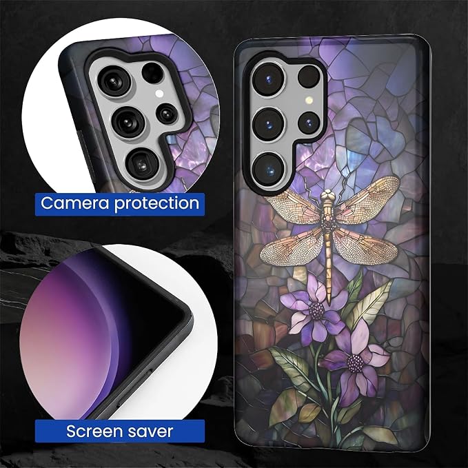 for Samsung Galaxy S25 Ultra Case, Stained Glass Dragonfly Pattern Glossy 2 in - Image 6