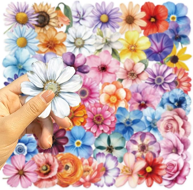 50PCS Transparent Watercolor Flower Stickers, Waterproof PET Floral Decals - Image 5