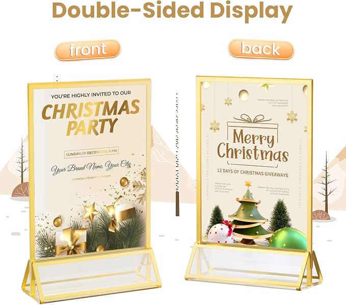 Acrylic Sign Holder 4X6 Double-Sided Gold Picture Frames ，6 Pack | Acrylic - Image 3