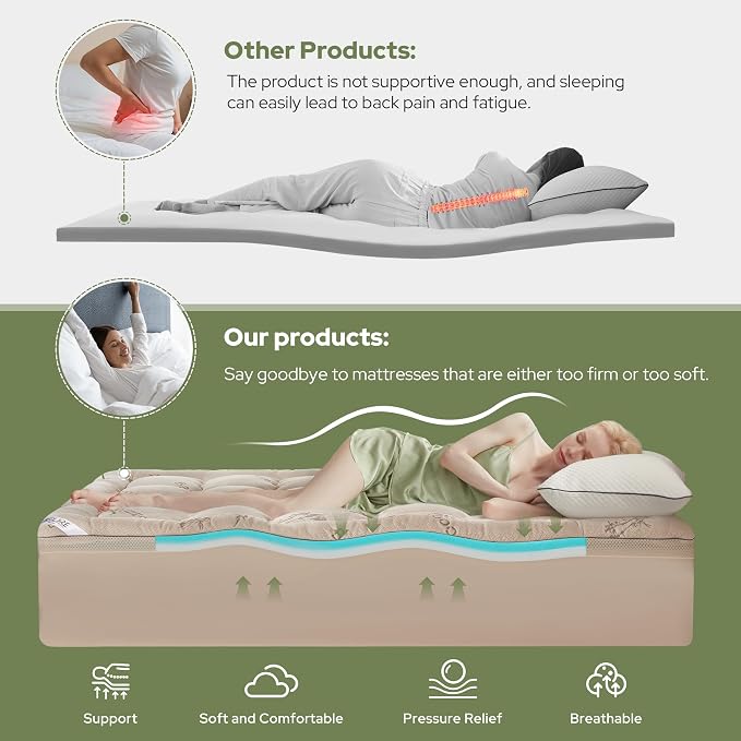 BEDLORE 4 Inch Memory Foam Mattress Topper Twin XL, 2-in-1 Dual Layer Design - Image 3